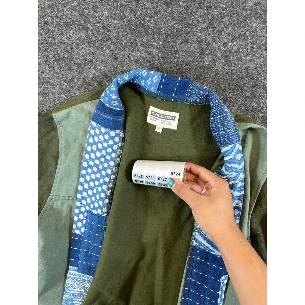 Overlord Noragi Kimono Style Patchwork Jacket Mens Large Green Upcycled Vintage